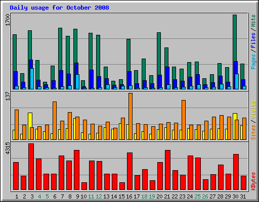 Daily usage for October 2008