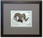 Framed in a dark colored mat with burnished accent line.